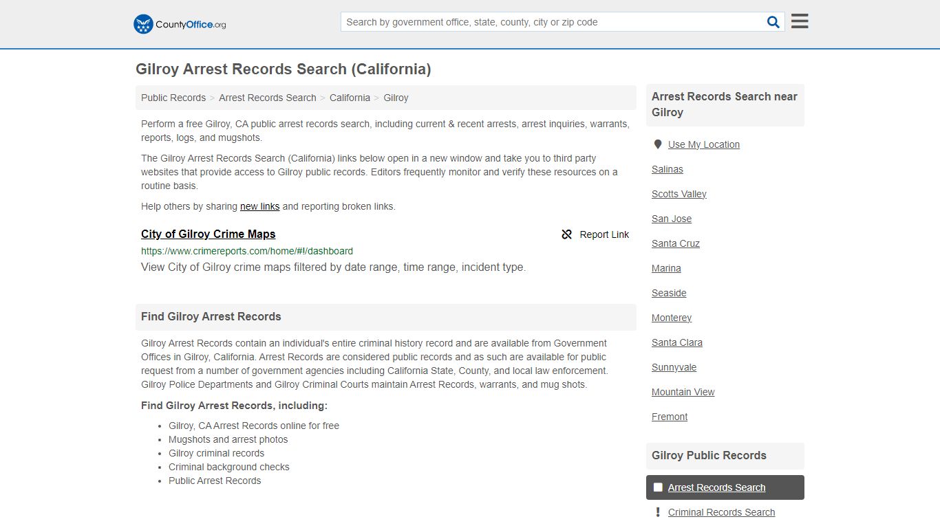 Arrest Records Search - Gilroy, CA (Arrests & Mugshots) - County Office