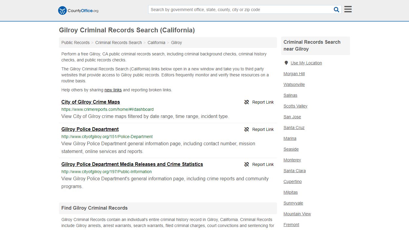 Criminal Records Search - Gilroy, CA (Arrests, Jails & Most Wanted Records)