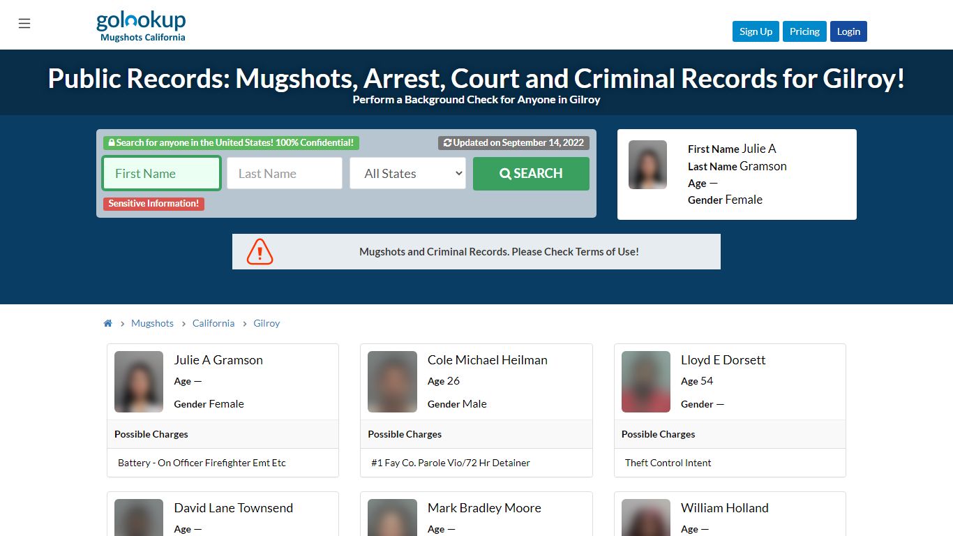 Mugshots Gilroy, Arrest Records Gilroy - GoLookUp